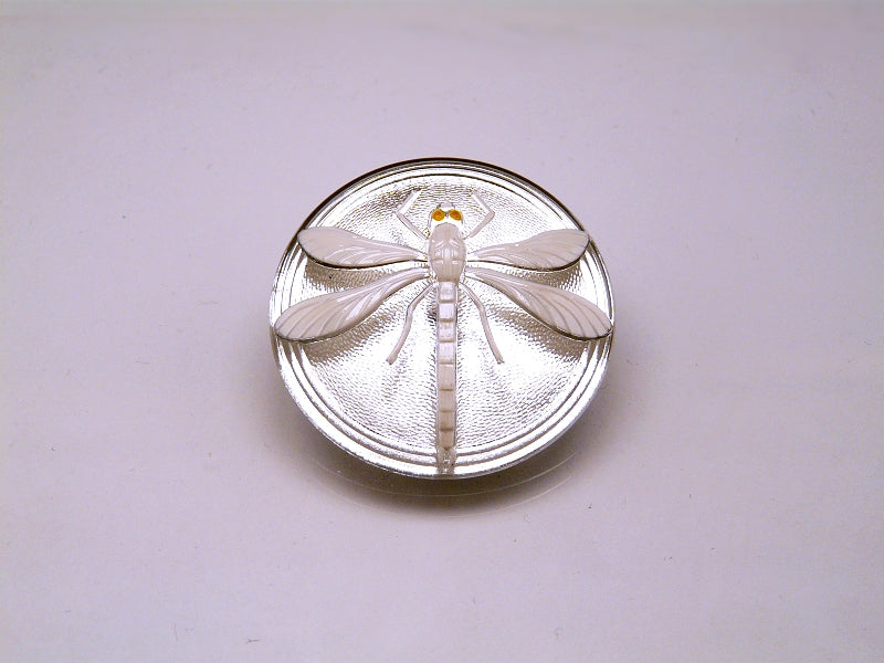 1 pc Czech Glass Cabochon Crystal with White Dragonfly (Smooth Reverse Side), Hand Painted, Size 8 (18mm)