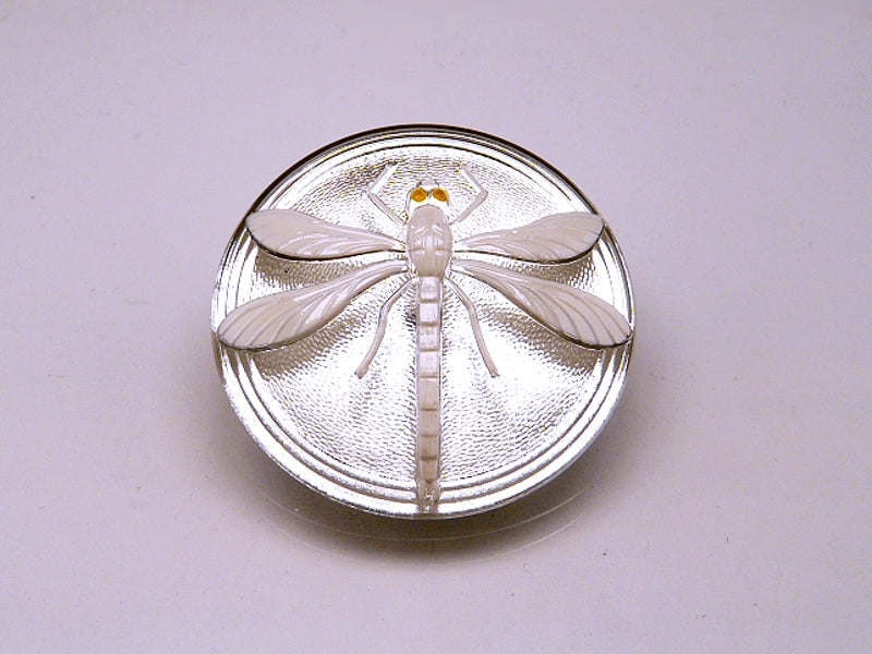 1 pc Czech Glass Cabochon Crystal with White Dragonfly (Smooth Reverse Side), Hand Painted, Size 14 (32mm)