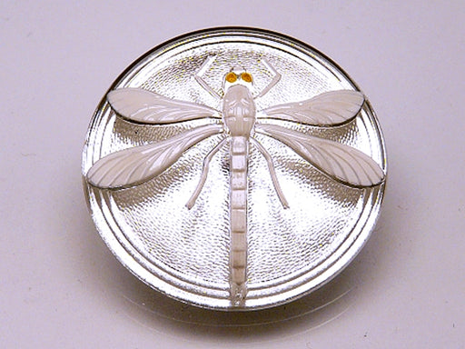1 pc Czech Glass Cabochon Crystal with White Dragonfly (Smooth Reverse Side), Hand Painted, Size 18 (40.5mm)