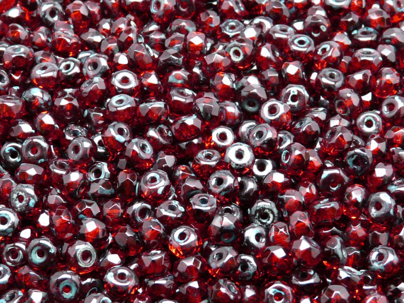 50 pcs Rondelle Fire Polished Faceted Beads, 5x3mm, Ruby Travertine Dark, Czech Glass