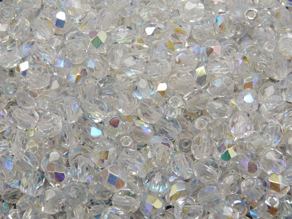 50 pcs Fire Polished Faceted Beads Round, 5mm, Crystal AB, Czech Glass