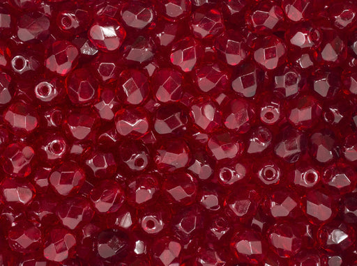 50 pcs Fire Polished Faceted Beads Round, 5mm, Ruby Dark (Garnet), Czech Glass