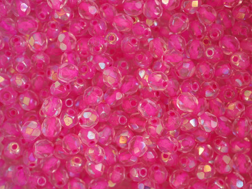 50 pcs Fire Polished Faceted Beads Round, 5mm, Crystal Pink Lined AB, Czech Glass
