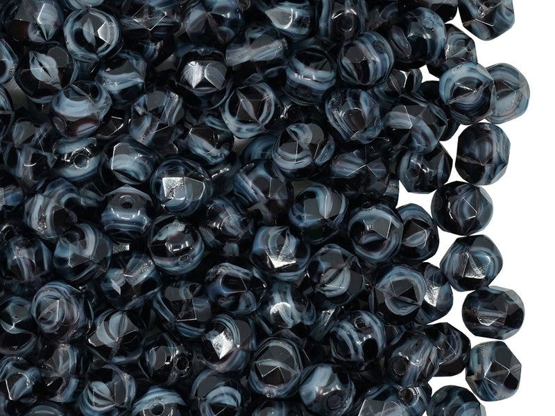 50 pcs Fire Polished Faceted Beads Round, 5mm, Moonlight, Czech Glass