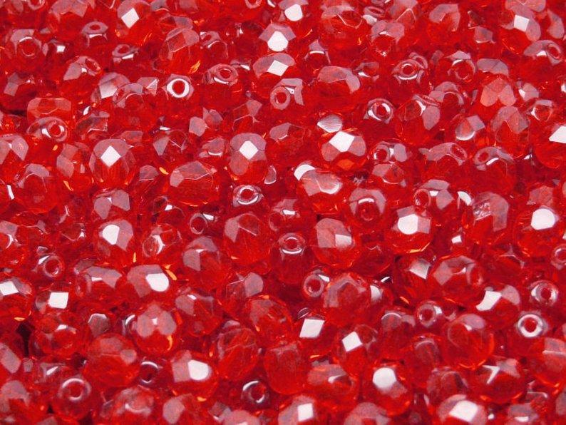 Fire Polished Beads 5 mm Transparent Ruby Czech Glass Red
