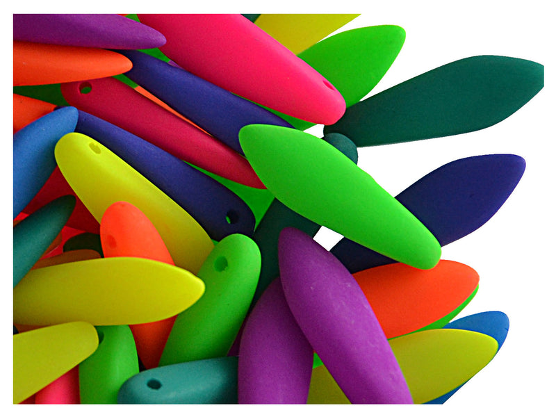 30 pcs Dagger NEON ESTRELA Beads, 5x15mm, Mega Mix (UV Active), Czech Glass