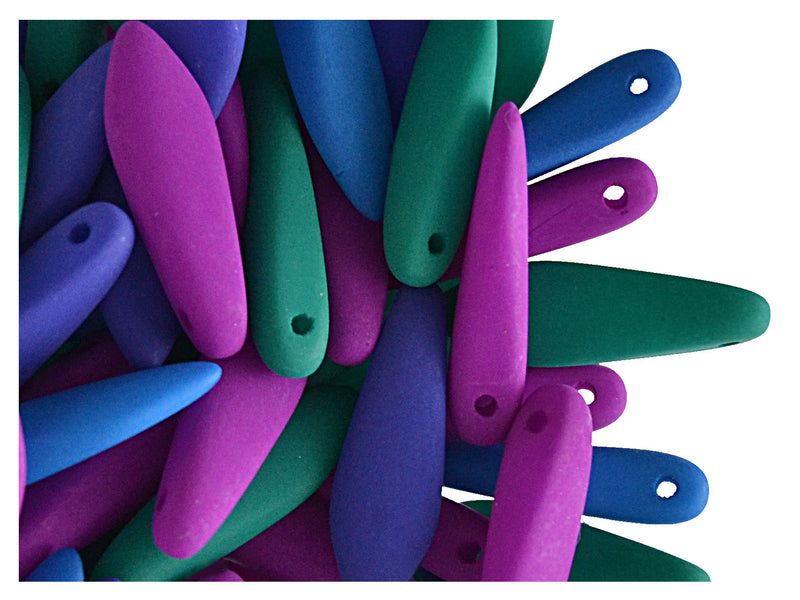 30 pcs Dagger NEON ESTRELA Beads, 5x15mm, Dark Mix (UV Active), Czech Glass