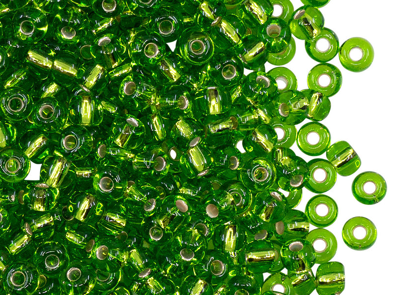 20 g 5/0 Seed Beads Preciosa Ornela, Green Silver Lined, Czech Glass