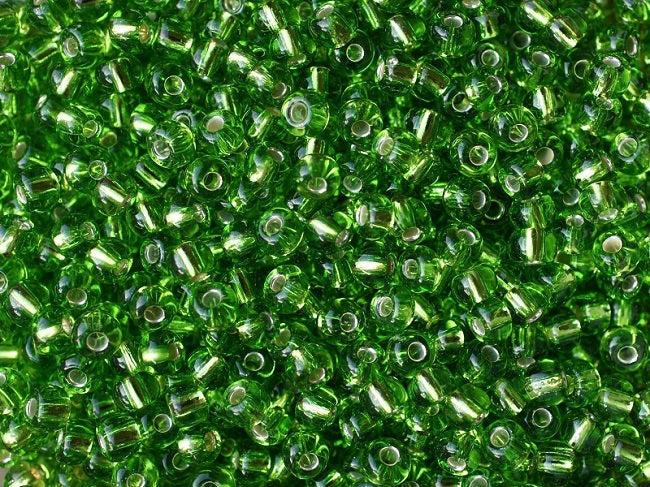 20 g 5/0 Seed Beads Preciosa Ornela, Green Silver Lined, Czech Glass