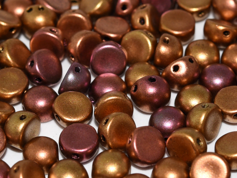 2-Hole Cabochon Beads 6 mm, 2 Holes, Ancient Gold, Czech Glass