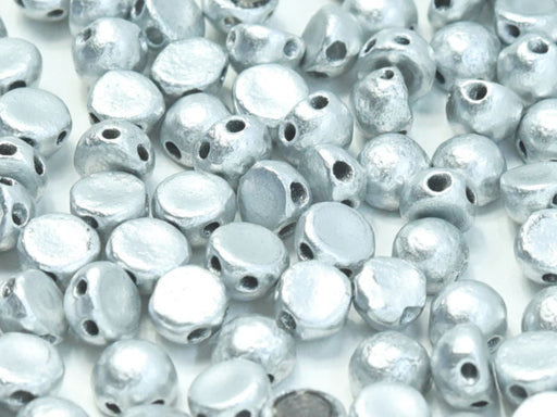 2-Hole Cabochon Beads 6 mm, 2 Holes, Etched Aluminum Silver, Czech Glass