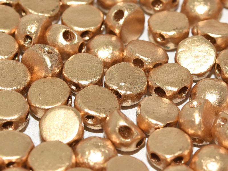 2-Hole Cabochon Beads 6 mm, 2 Holes, Etched Aztec Gold, Czech Glass