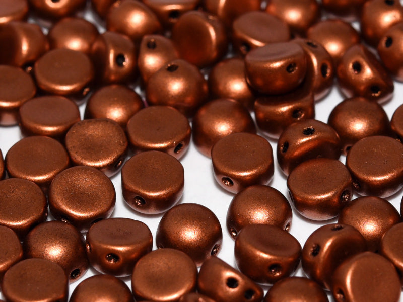 2-Hole Cabochon Beads 6 mm, 2 Holes, Copper, Czech Glass