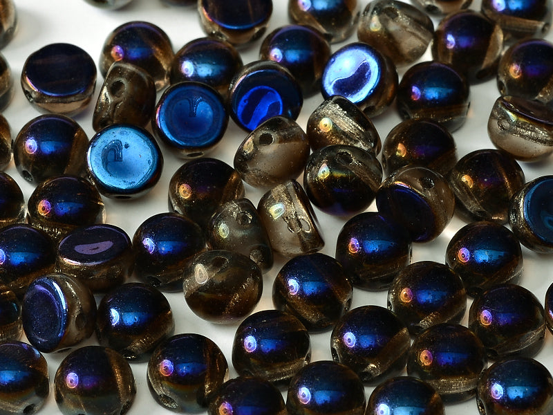2-Hole Cabochon Beads 6 mm, 2 Holes, Crystal Full Azuro, Czech Glass