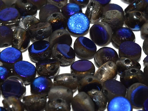 2-Hole Cabochon Beads 6 mm, 2 Holes, Crystal Etched Azuro Full, Czech Glass