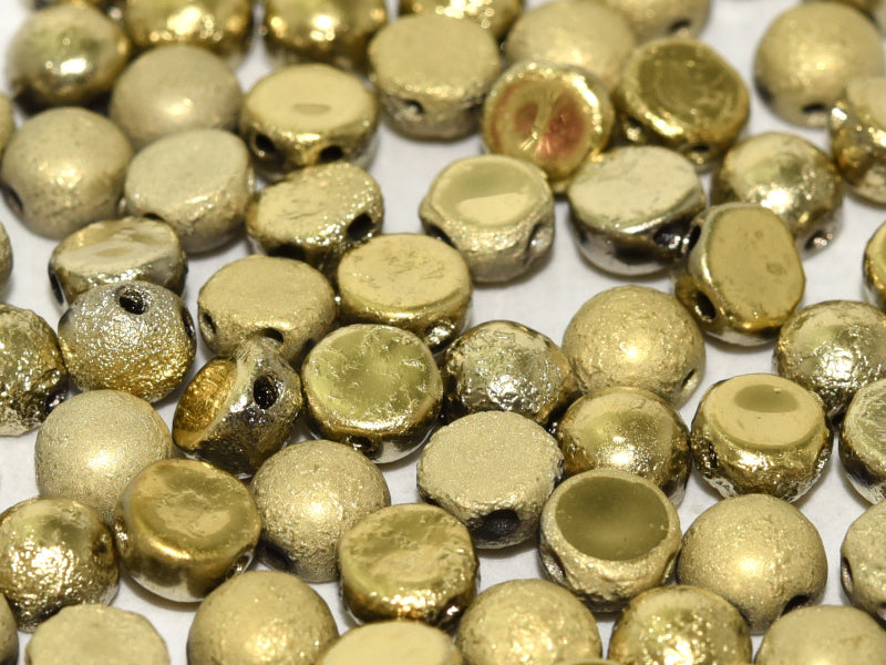 2-Hole Cabochon Beads 6 mm, 2 Holes, Crystal Etched Amber Full, Czech Glass