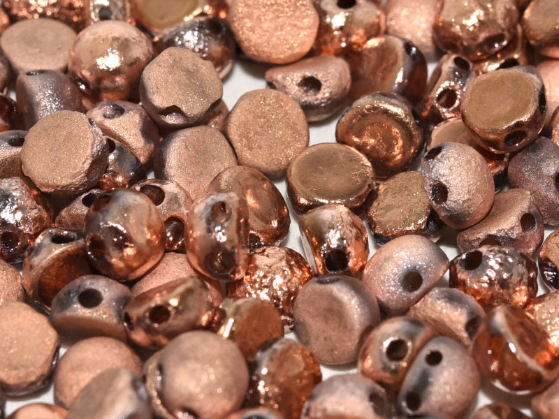 2-Hole Cabochon Beads 6 mm, 2 Holes, Crystal Etched Capri Gold Full, Czech Glass
