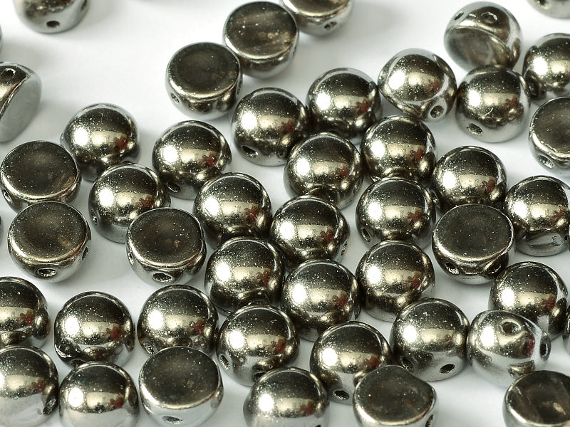 2-Hole Cabochon Beads 6 mm, 2 Holes, Crystal Full Chrome, Czech Glass