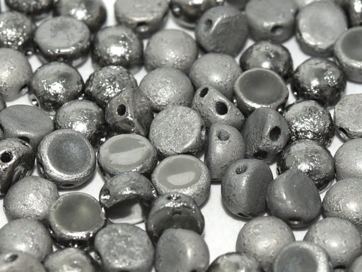 2-Hole Cabochon Beads 6 mm, 2 Holes, Crystal Etched Chrome Full, Czech Glass
