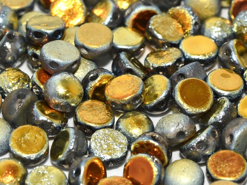 2-Hole Cabochon Beads 6 mm, 2 Holes, Crystal Etched Marea Full, Czech Glass