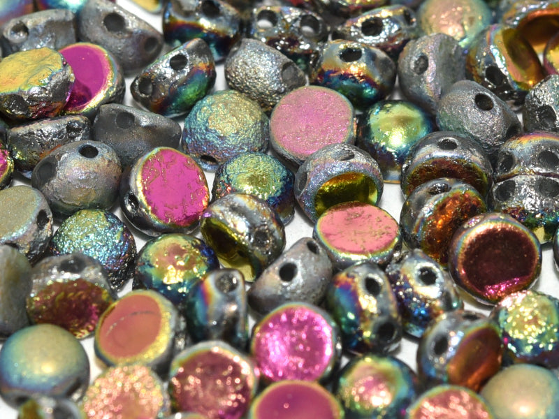 Cabochon 6 mm, 2 Holes, Crystal Etched Full Vitrail, Czech Glass