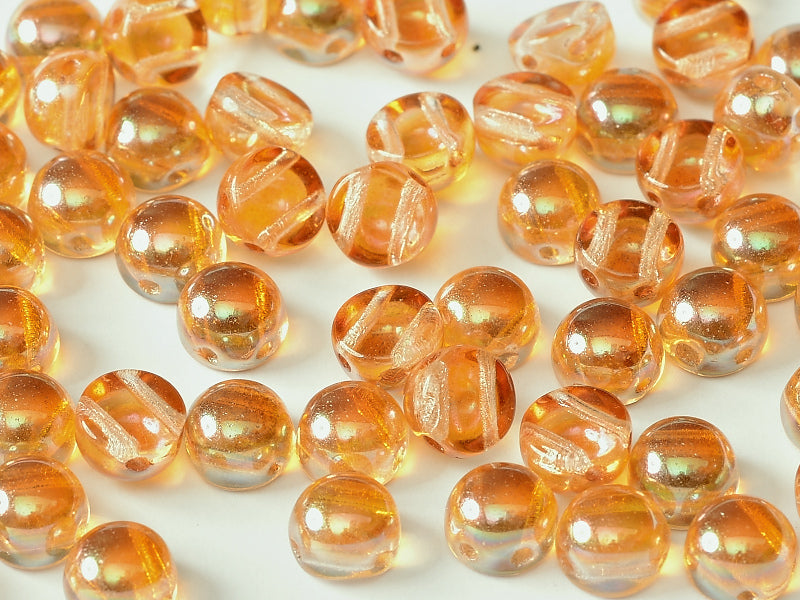 Cabochon 6 mm, 2 Holes, Crystal Apricot Medium, Czech Glass