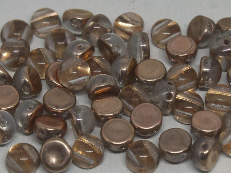 Cabochon 6 mm, 2 Holes, Crystal Underlit Peach, Czech Glass