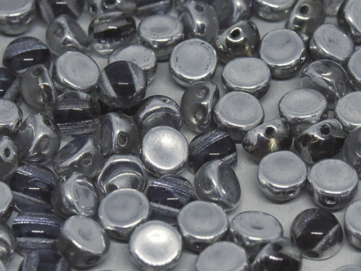 Cabochon 6 mm, 2 Holes, Crystal Underlit Periwinkle, Czech Glass
