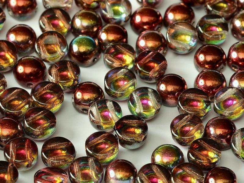 Cabochon 6 mm, 2 Holes, Crystal Magic Wine, Czech Glass