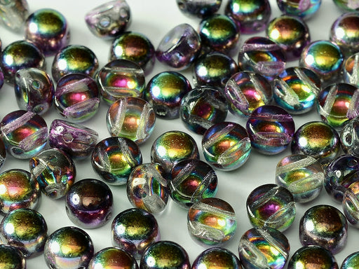 Cabochon 6 mm, 2 Holes, Crystal Magic Purple, Czech Glass