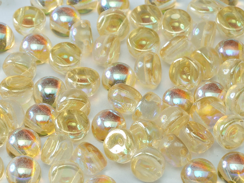 Cabochon 6 mm, 2 Holes, Crystal Yellow Rainbow, Czech Glass