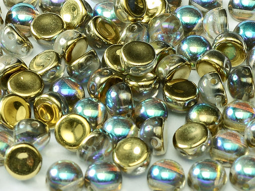 Cabochon 6 mm, 2 Holes, Crystal Golden Rainbow, Czech Glass