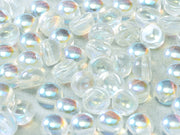 Cabochon 6 mm, 2 Holes, Crystal Green Rainbow, Czech Glass