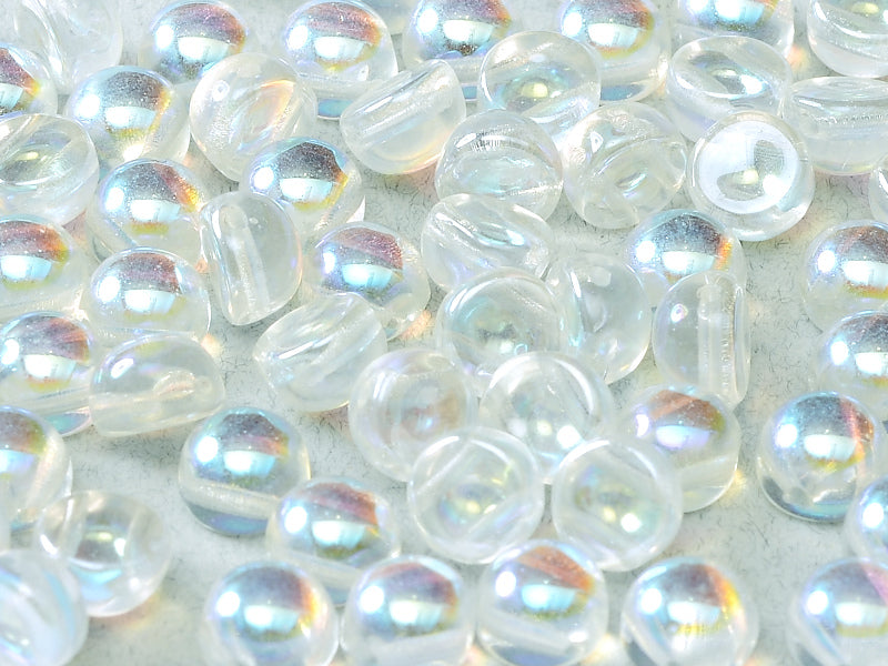 Cabochon 6 mm, 2 Holes, Crystal Green Rainbow, Czech Glass