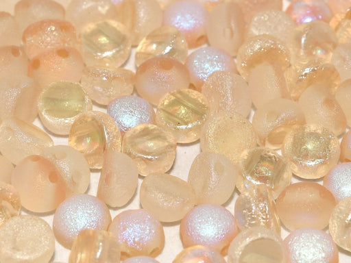 Cabochon 6 mm, 2 Holes, Crystal Etched Yellow Rainbow, Czech Glass