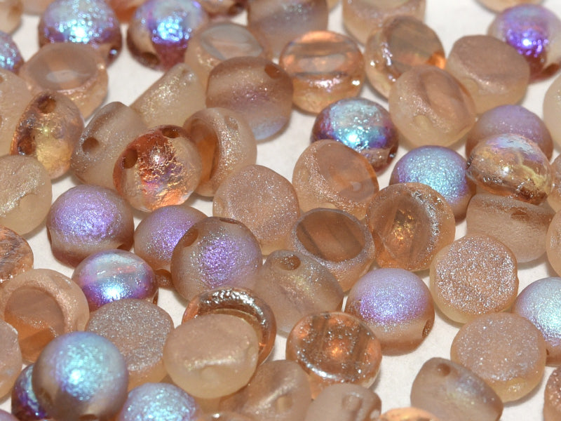 Cabochon 6 mm, 2 Holes, Crystal Etched Brown Rainbow, Czech Glass