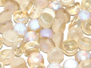 Cabochon 6 mm, 2 Holes, Crystal Etched Lemon Rainbow, Czech Glass