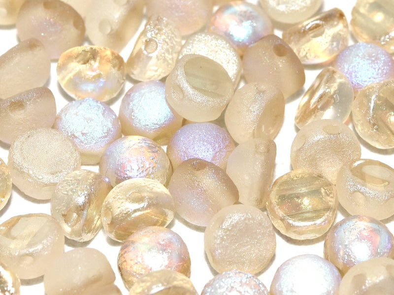 Cabochon 6 mm, 2 Holes, Crystal Etched Lemon Rainbow, Czech Glass
