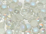 Cabochon 6 mm, 2 Holes, Crystal Etched Green Rainbow, Czech Glass