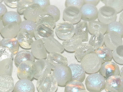 Cabochon 6 mm, 2 Holes, Crystal Etched Green Rainbow, Czech Glass