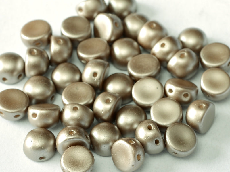 Cabochon 6 mm, 2 Holes, Alabaster Pastel Light Brown, Czech Glass
