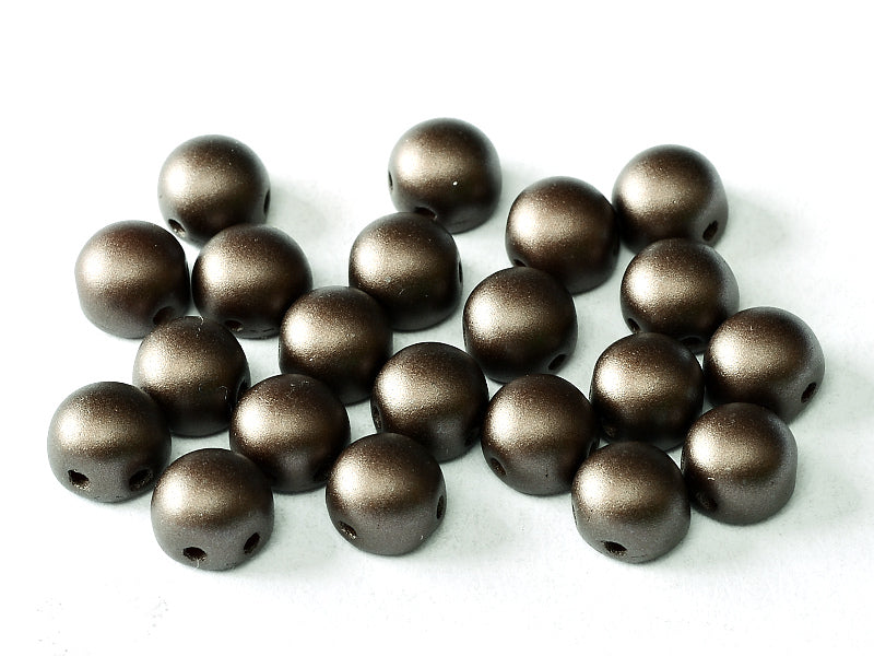 Cabochon 6 mm, 2 Holes, Alabaster Pastel Dark Brown, Czech Glass