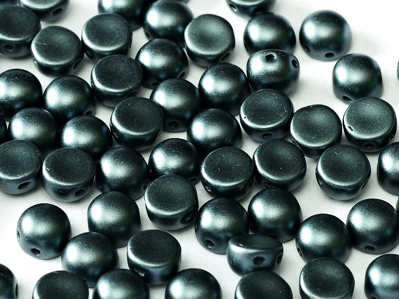 Cabochon 6 mm, 2 Holes, Alabaster Pastel Dark Gray, Czech Glass