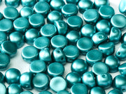 Cabochon 6 mm, 2 Holes, Alabaster Pastel Emerald, Czech Glass
