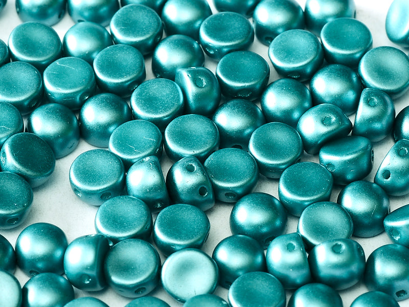 Cabochon 6 mm, 2 Holes, Alabaster Pastel Emerald, Czech Glass