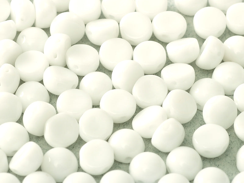 Cabochon 6 mm, 2 Holes, Chalk White, Czech Glass