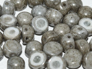 Cabochon 6 mm, 2 Holes, Chalk White Gray Luster, Czech Glass