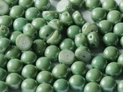 Cabochon 6 mm, 2 Holes, Chalk White Teal Luster, Czech Glass