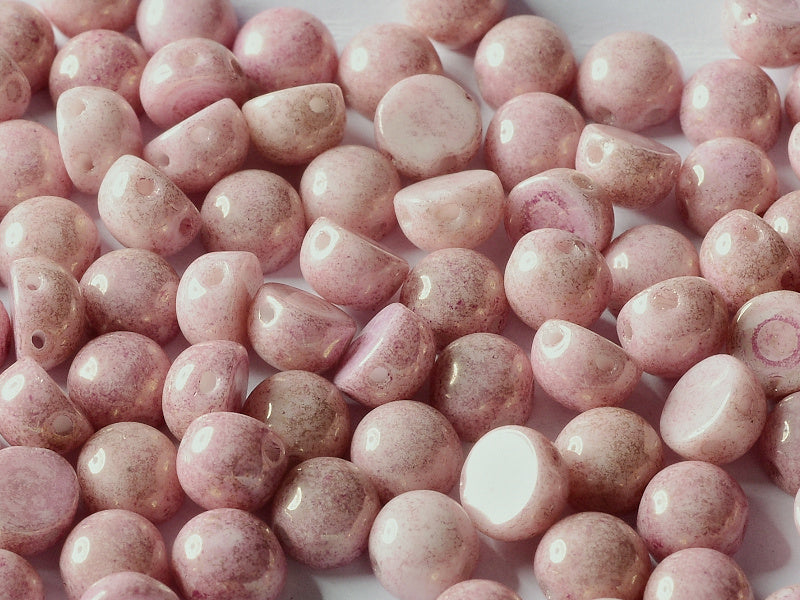 Cabochon 6 mm, 2 Holes, Chalk White Lila Luster, Czech Glass