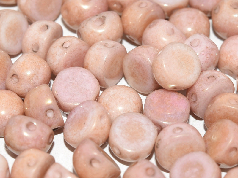 Cabochon 6 mm, 2 Holes, Chalk White Red Luster, Czech Glass